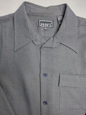 Pronti Men's‎ Gray Plaid Button-Up Dress Shirt With Front Pocket Size XXL